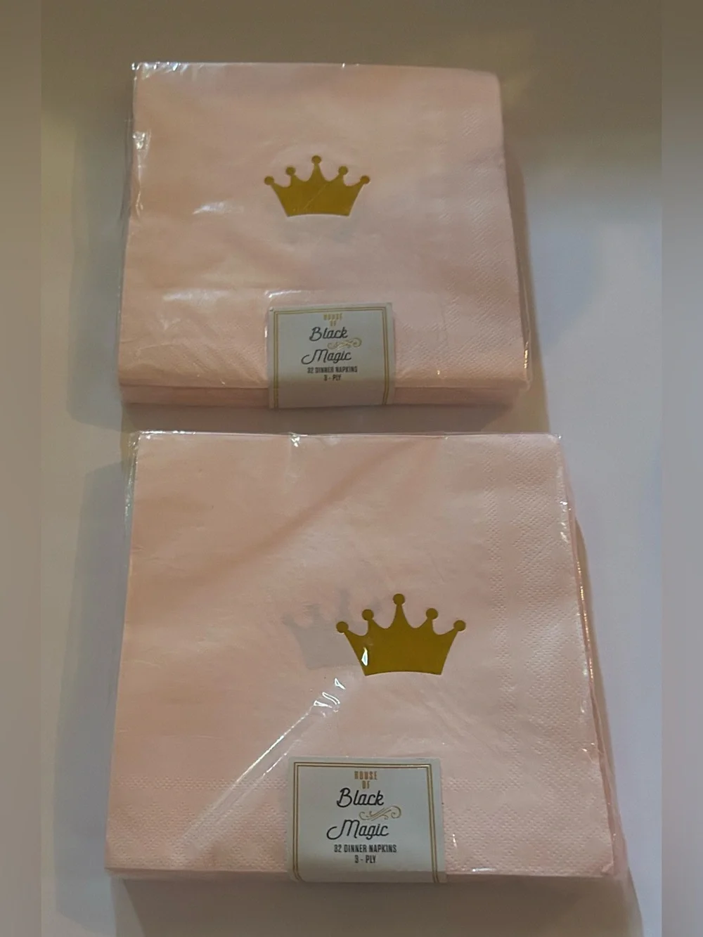 New 64 Gold Crown Pink Napkins 6 1/2” House of Black Magic 3 Ply